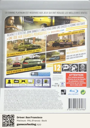 Driver: San Francisco PlayStation 3, France box back