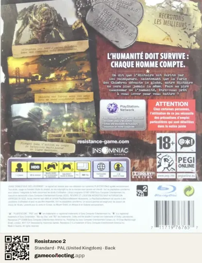 Resistance 2 PlayStation 3, United Kingdom box back