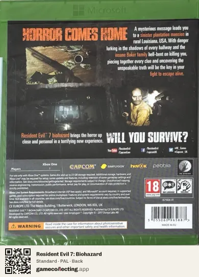 Resident Evil 7: Biohazard Xbox One, PAL box back