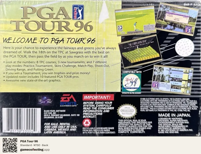 PGA Tour 96 Super Nintendo Entertainment System, NTSC box back
