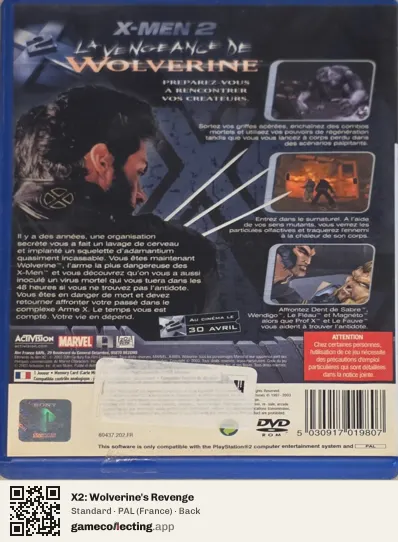 X2: Wolverine's Revenge PlayStation 2, France box back