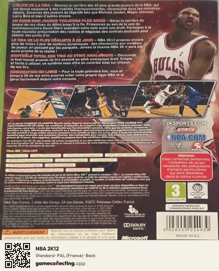 NBA 2K12 Xbox 360, France box back