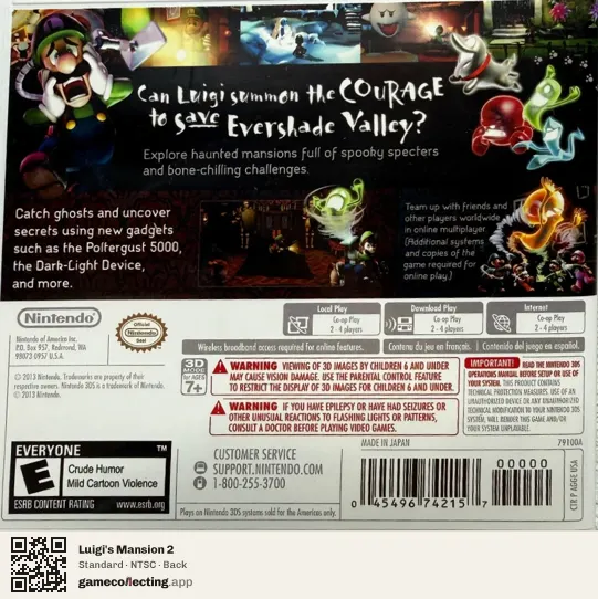 Luigi's Mansion 2 Nintendo 3DS, NTSC box back