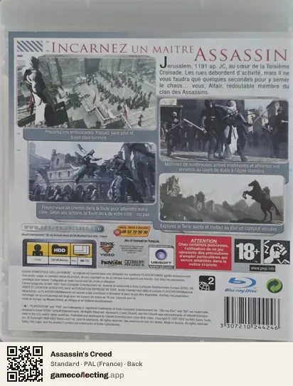 Assassin's Creed PlayStation 3, France box back