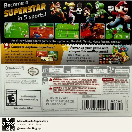 Mario Sports Superstars Nintendo 3DS, NTSC box back