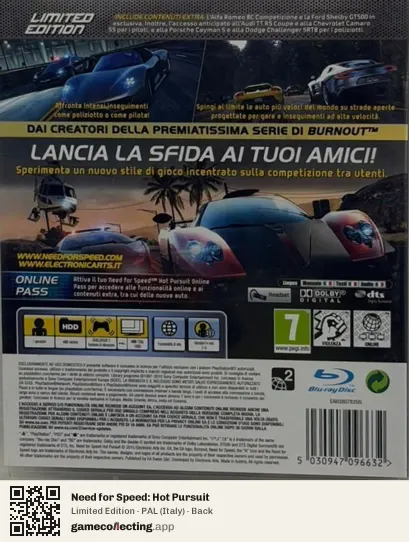 Need for Speed: Hot Pursuit PlayStation 3, Italy box back