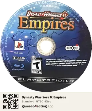Dynasty Warriors 6: Empires PlayStation 3, NTSC disc