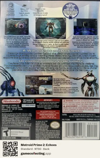 Metroid Prime 2: Echoes Nintendo GameCube, NTSC box back