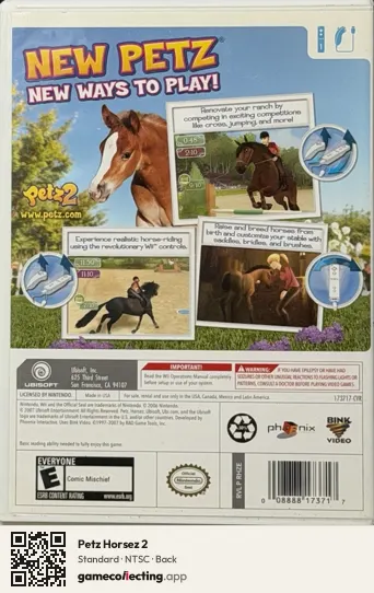 Petz Horsez 2 Nintendo Wii, NTSC box back