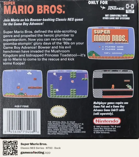 Super Mario Bros. Game Boy Advance, NTSC box back