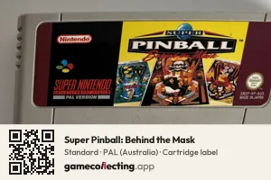 Super Pinball: Behind the Mask Super Nintendo Entertainment System, PAL cartridge label