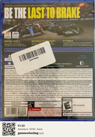 F1 23 PlayStation 4, NTSC box back