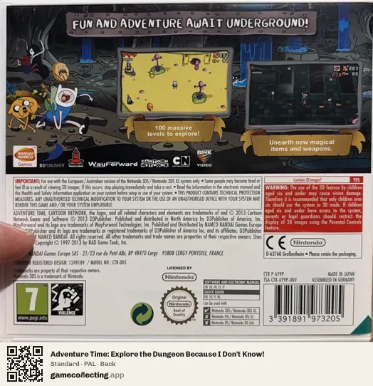 Adventure Time: Explore the Dungeon Because I Don't Know! Nintendo 3DS, PAL box back