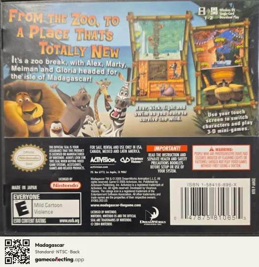 Madagascar Nintendo DS, NTSC box back