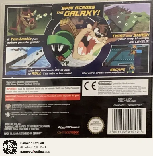 Galactic Taz Ball Nintendo DS, PAL box back
