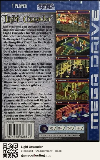 Light Crusader Sega Mega Drive / Genesis, Germany box back
