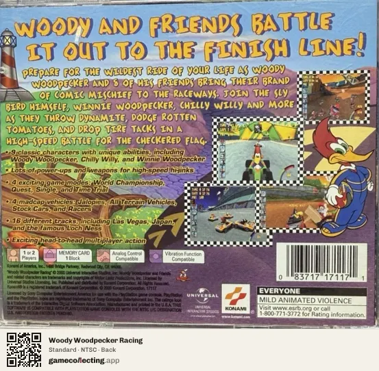 Woody Woodpecker Racing PlayStation, NTSC box back