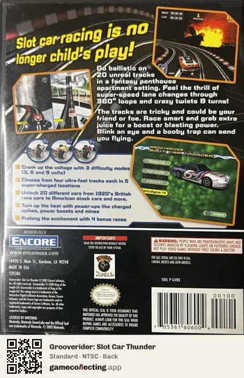 Grooverider: Slot Car Thunder Nintendo GameCube, NTSC box back