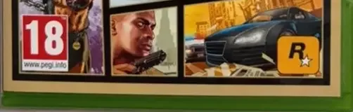 Grand Theft Auto V, the PEGI square on its front