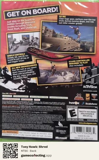 Tony Hawk: Shred Xbox 360, NTSC box back