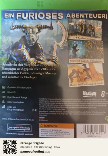 Strange Brigade Xbox One, Germany box back