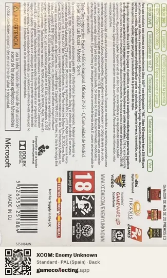 XCOM: Enemy Unknown Xbox 360, Spain box back