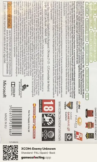 XCOM: Enemy Unknown Xbox 360, Spain box back