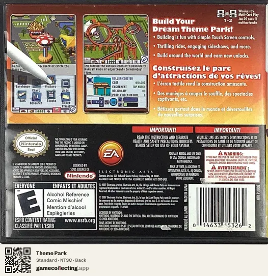 Theme Park Nintendo DS, NTSC box back