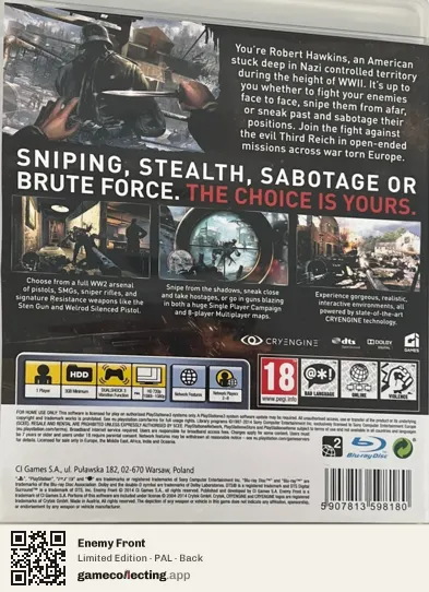 Enemy Front PlayStation 3, PAL box back