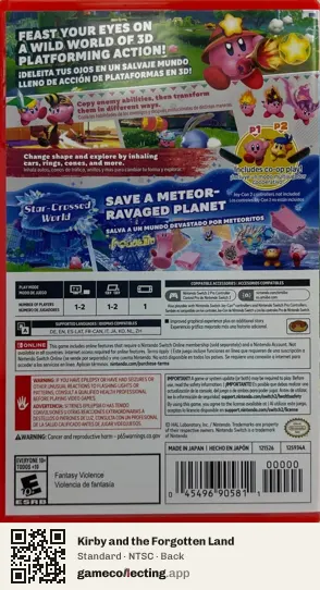 Kirby and the Forgotten Land Nintendo Switch 2, NTSC box back