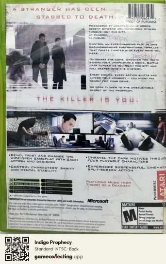 Indigo Prophecy Xbox, NTSC box back