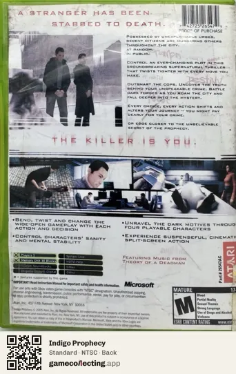 Indigo Prophecy Xbox, NTSC box back