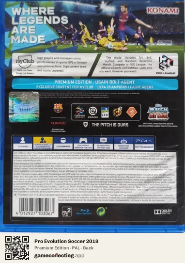 Pro Evolution Soccer 2018 PlayStation 4, PAL box back