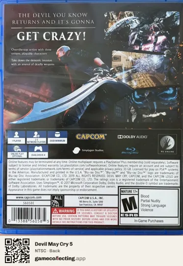 Devil May Cry 5 PlayStation 4, NTSC box back