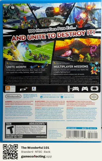The Wonderful 101 Nintendo Wii U, NTSC box back