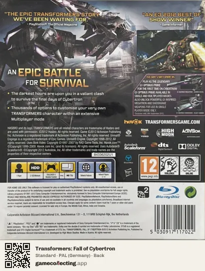 Transformers: Fall of Cybertron PlayStation 3, Germany box back