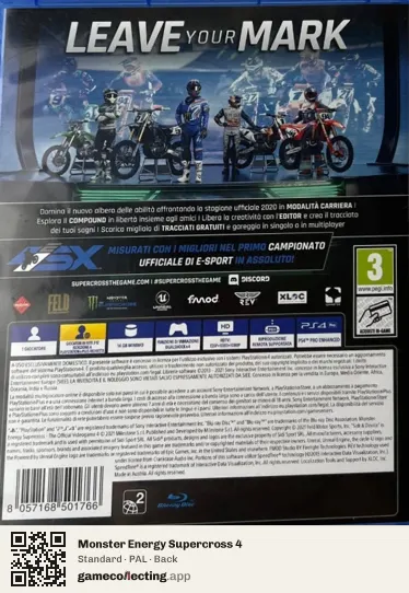 Monster Energy Supercross 4 PlayStation 4, PAL box back