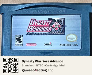 Dynasty Warriors Advance Game Boy Advance, NTSC cartridge label