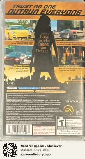 Need for Speed: Undercover PlayStation Portable, NTSC box back