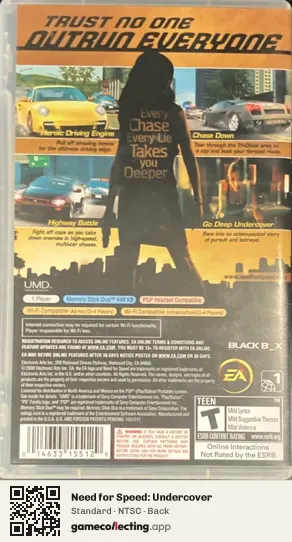 Need for Speed: Undercover PlayStation Portable, NTSC box back