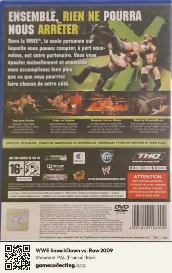WWE SmackDown vs. Raw 2009 PlayStation 2, France box back