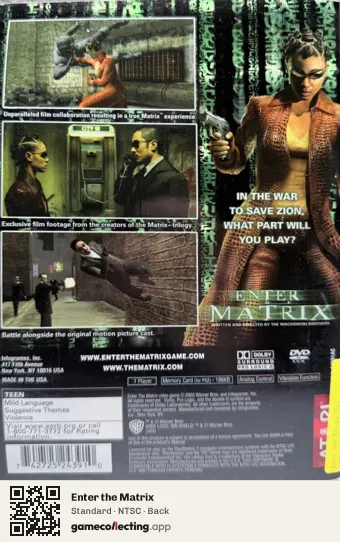 Enter the Matrix PlayStation 2, NTSC box back