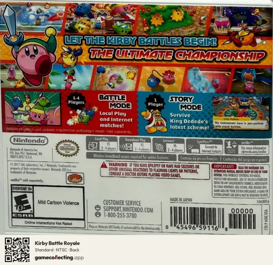 Kirby Battle Royale Nintendo 3DS, NTSC box back