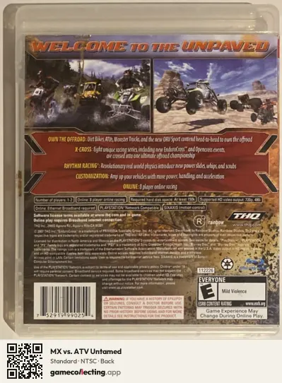 MX vs. ATV Untamed PlayStation 3, NTSC box back