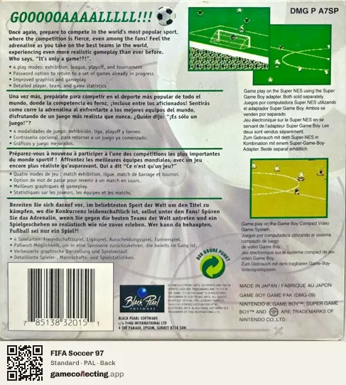 FIFA Soccer 97 Game Boy, PAL box back