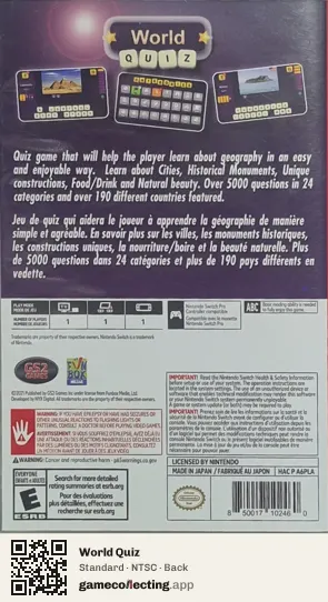 World Quiz Nintendo Switch, NTSC box back