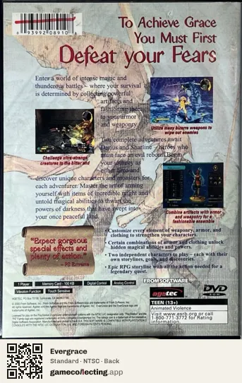 Evergrace PlayStation 2, NTSC box back