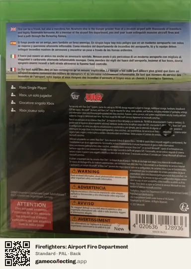 Firefighters: Airport Fire Department Xbox One, PAL box back