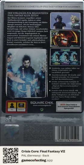 Crisis Core: Final Fantasy VII PlayStation Portable, Germany box back