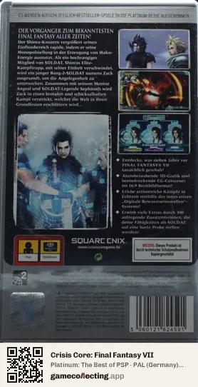 Crisis Core: Final Fantasy VII PlayStation Portable, Germany box back